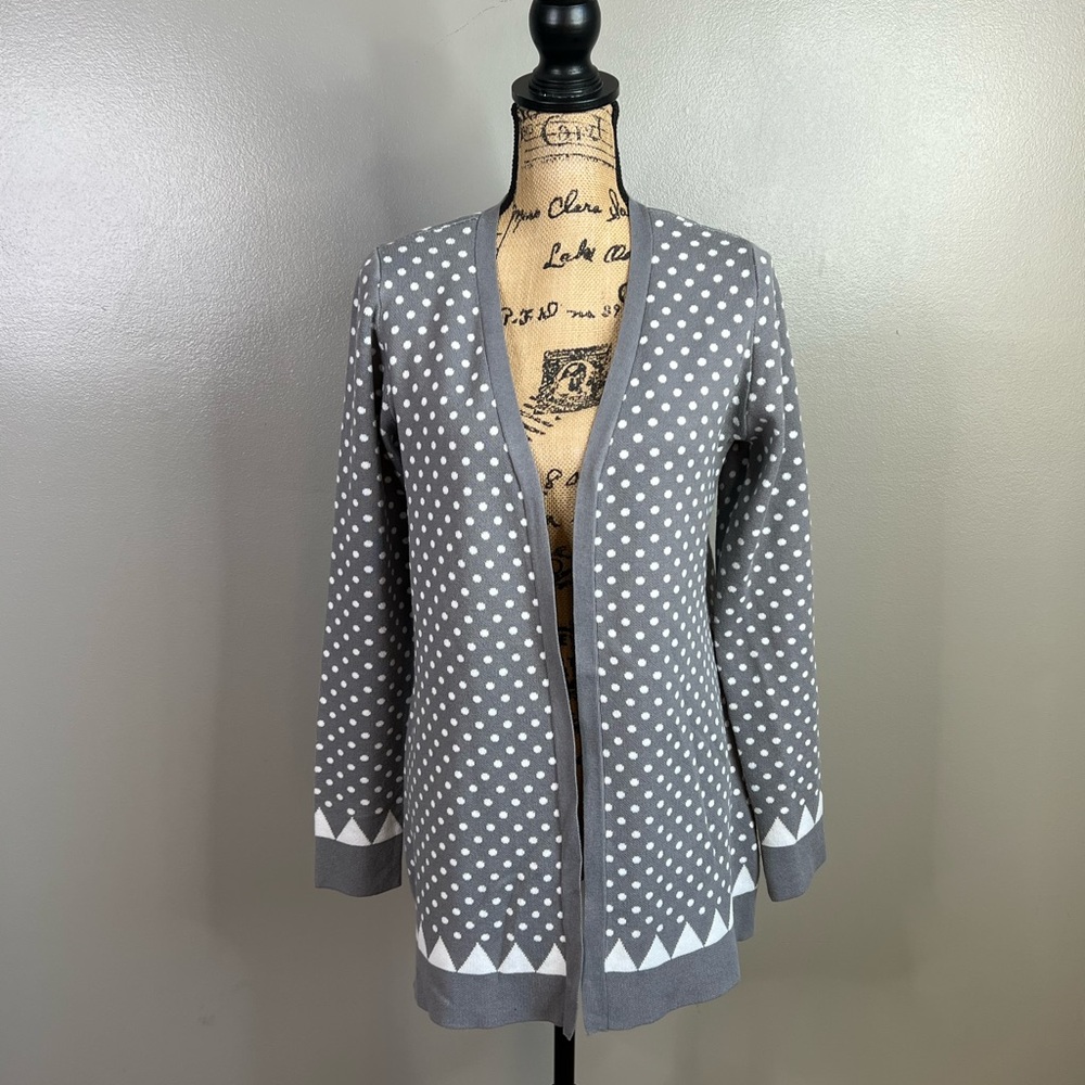Gray Polka Dot Women's cardigan coco‎ & Claire small casual office cute arsty